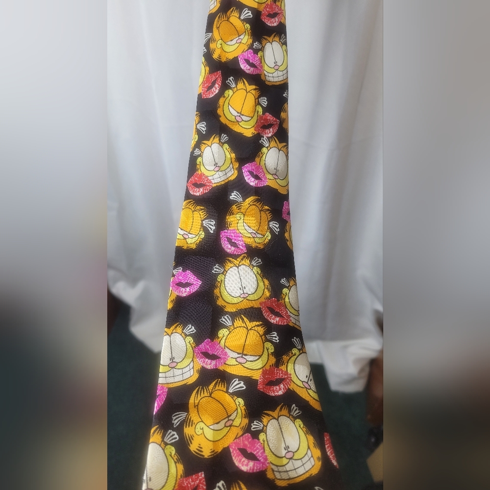 Mens Vintage Paws Addiction Silk Garfield Neck Tie the Cat Valentines